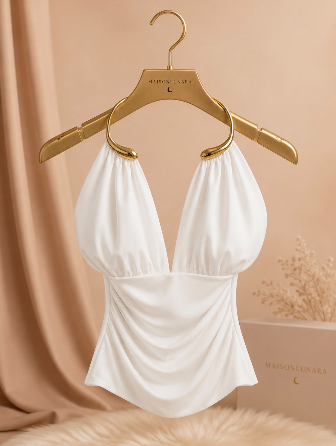 Céleste Gold-Bar Halter & Wide-Leg Denim