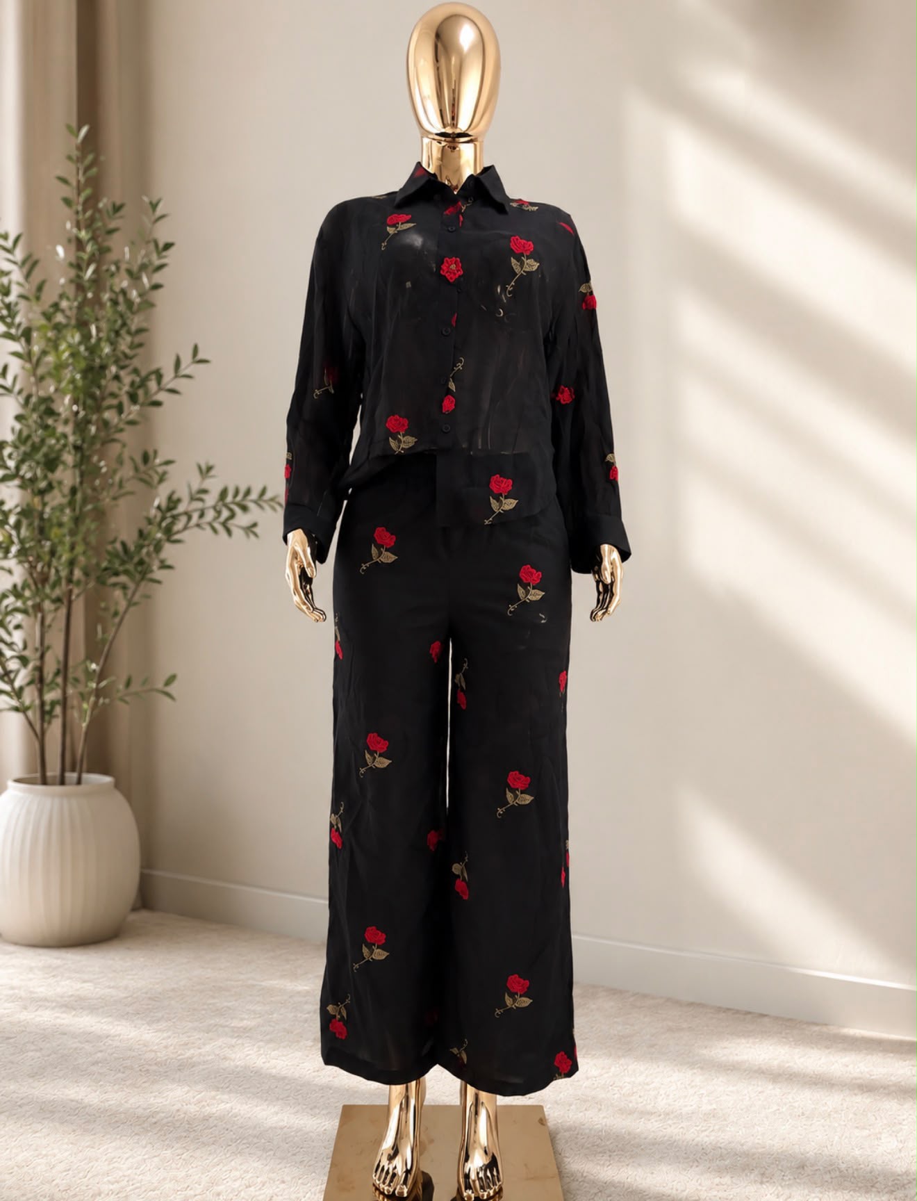 Rosalía Rose-Embroidered Shirt Set — view 2