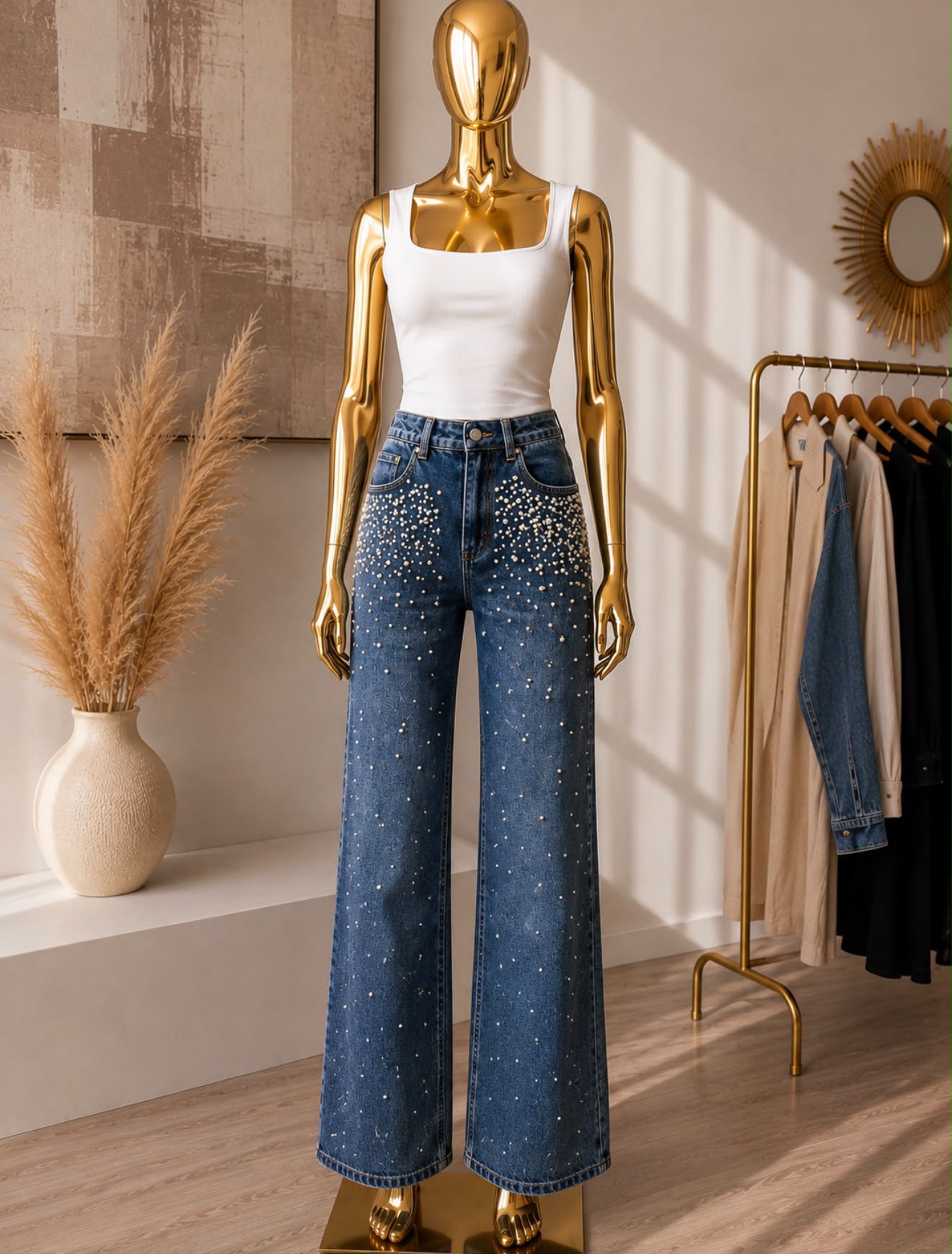 Pearl Scatter Wide-Leg Denim