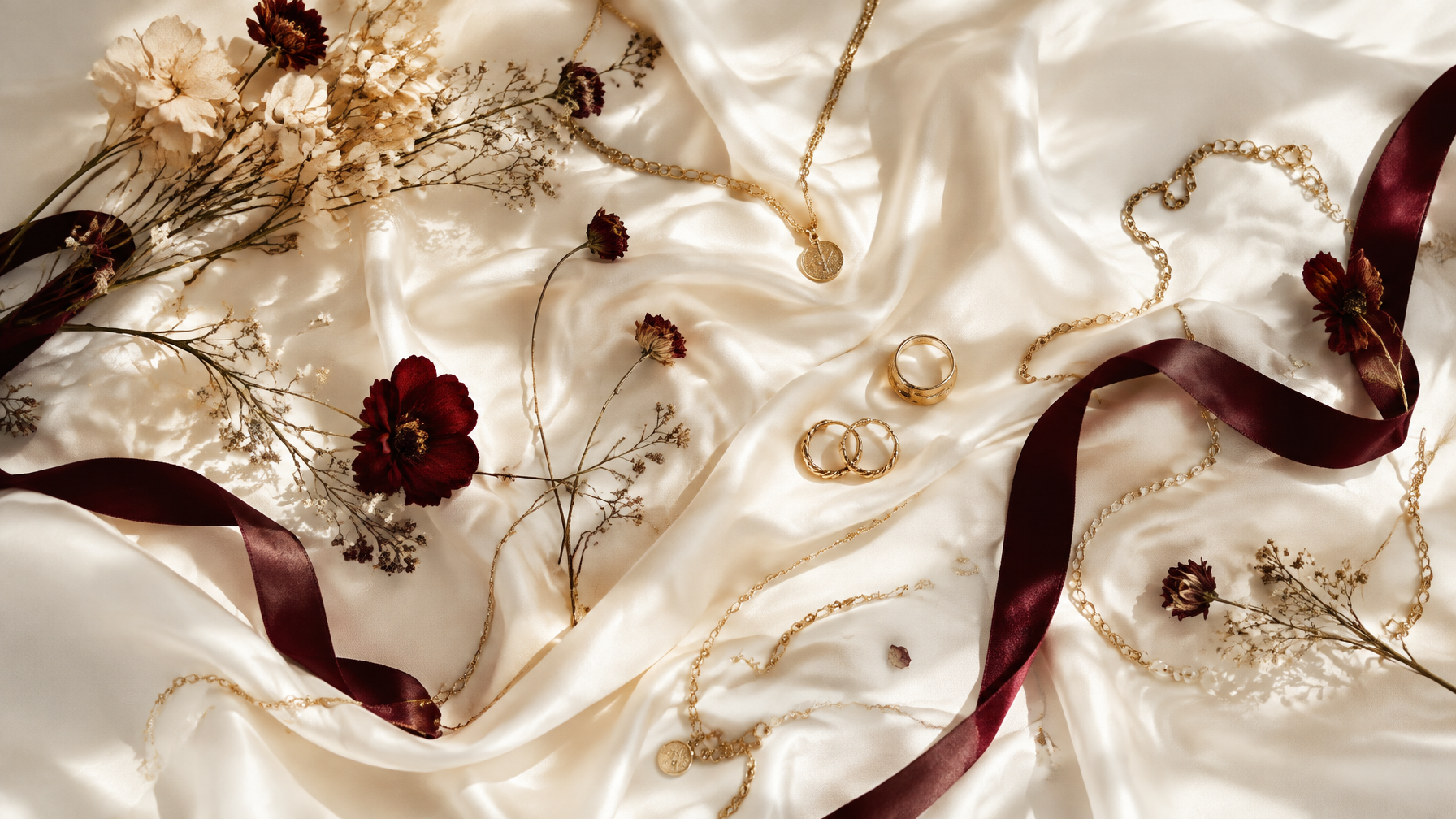 Autumn silk flat lay with florals